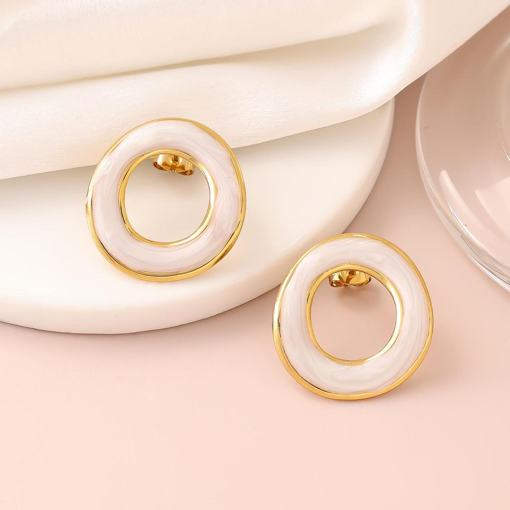 French Enamel Drip Oil Earrings: Stainless Steel, Irregular, Titanium Women's Luxury