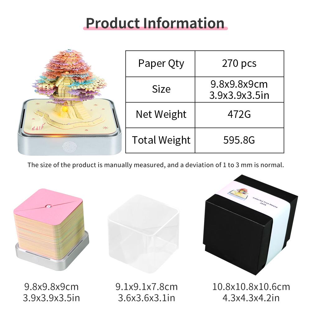 3D Colorful Treehouse LED Memo Pad Touch Light Weekly Calendar Paper Cube Gift for Office Stationery Promotion