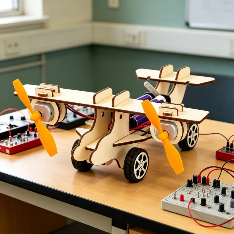 Assembly Wooden Double Engine Aircraft Model Toy Aerodynamics Experiment Demonstration Tool for Classroom Teaching