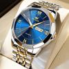 OLEVS Men's Chronograph Watch 40mm Stainless Steel Band Date Display Waterproof Gold Blue White