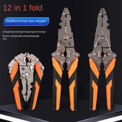 High-carbon Steel Wire Stripping Pliers Foldable 12 In 1 Wire Stripping Tool Non-Slip Comfortable Electrician Crimpe Pliers