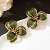 New Exquisite Design Green Color Double-Layer Petals Stud Earrings for Women Stylish  Personalization Charm Party Jewelry Gift
