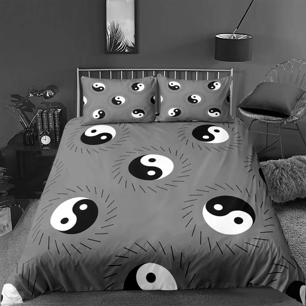 Yin Yang Königin König Bettbezug Mandala Böhmisches Bettwäsche-Set Retro Lotus Tai Chi Bagua Bettdeckenbezug Chinoiserie Steppdeckenbezug