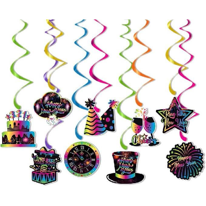 2026 Happy New Year Hanging Swirls 2026 Colorful New Years Eve Party Decoration 2026 New Year Countdown Ceiling Swirls Streamer Decor for New Year