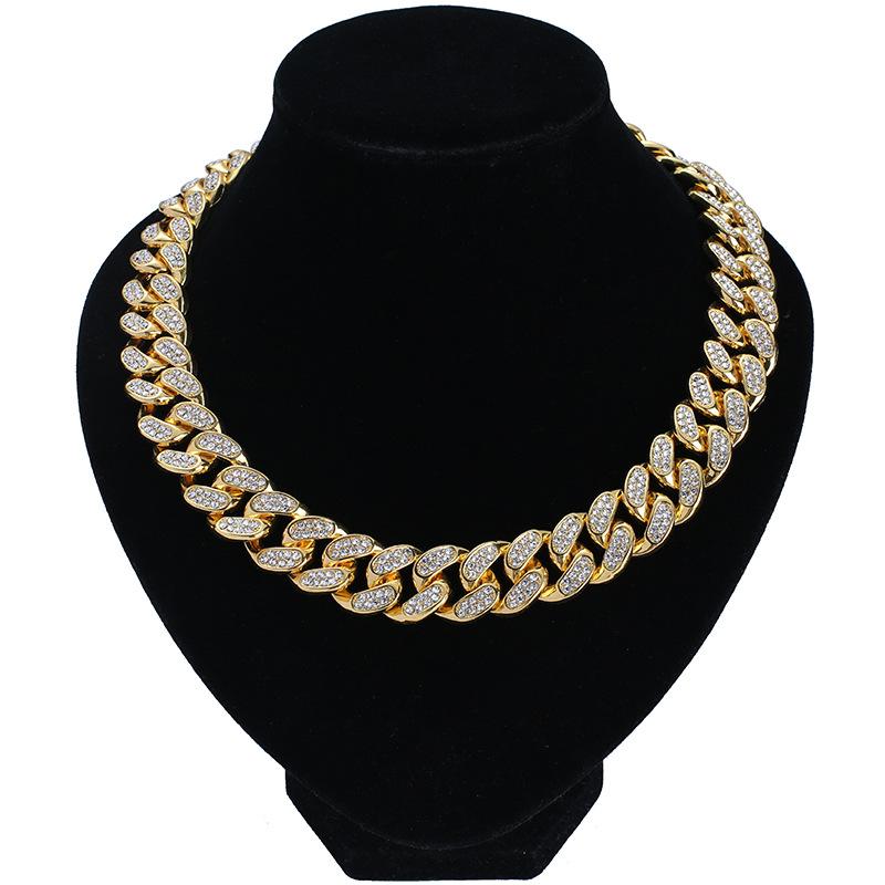 Hip Hop 20Mm Full Diamond Lines Men S Necklace Exaggerated Personality Rap Rhinestone Chain Cuban Chain Necklace