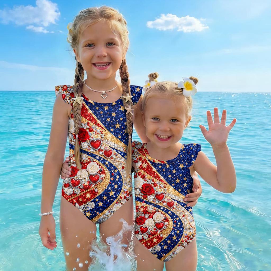 Girls One Piece Swimsuit Floral Print Sleeveless Summer Swimwear Kids Casual Comfortable Fit Soft Fabric Durable Stitching