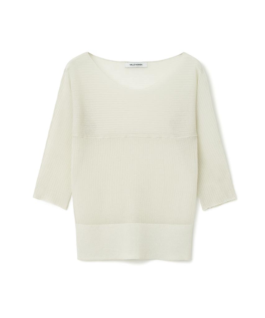 MILLO WOMEN Sheer 3/4 Sleeve Knit Top [Ash Beige]