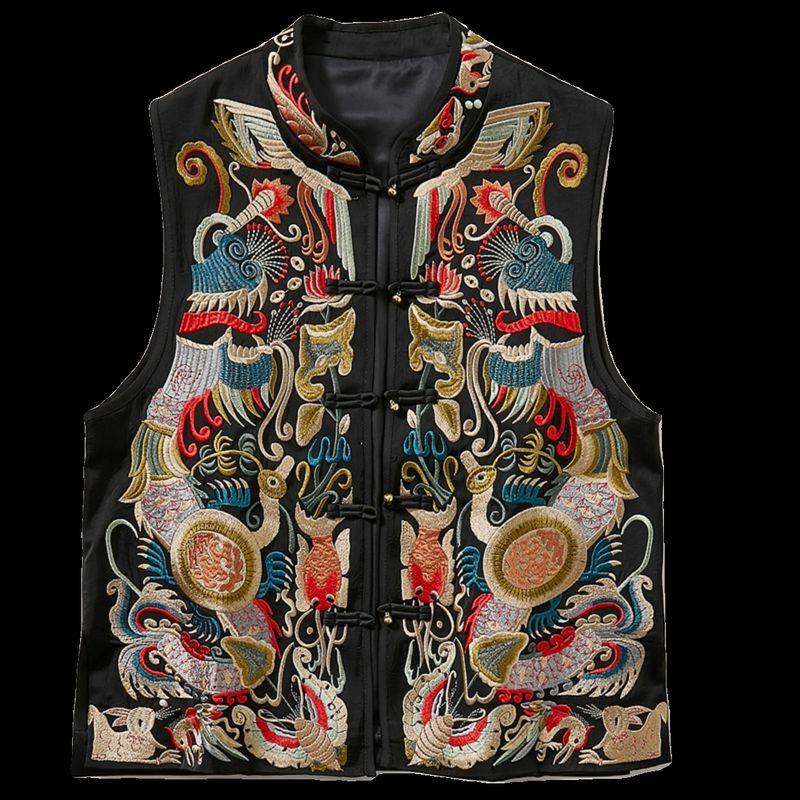 

Драгоценное с первого взгляда! Этнический стиль Китайская застежка-лягушка Воротник-стойка Хлопковый жилет на I-образной застежке Женское осенне-зимнее платье-бандаж Вышитая верхняя одежда Flower color(No Cotton) L