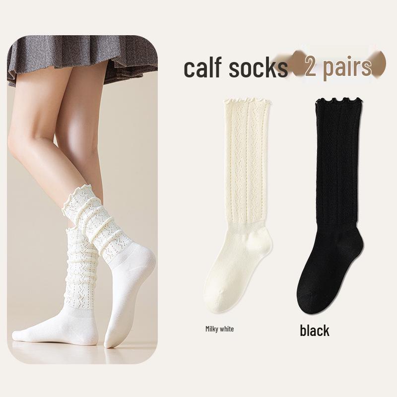 Chunky Knit Openwork Slouch Socks - Solid Color Calf & Over-the-Knee, Lace Miu Style, Anti-Slip Boneless Cotton Boot Socks