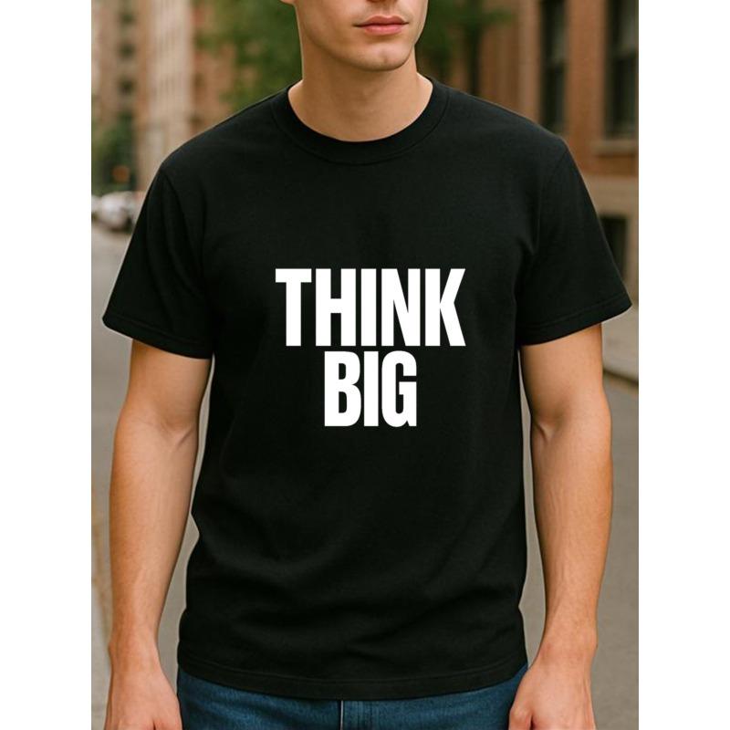 European Sizes " BIG" Inspirational Text Print | Casual Round-Neck Short-Sleeved T-Shirt, Medium Stretch Fabric, All-Season Wear