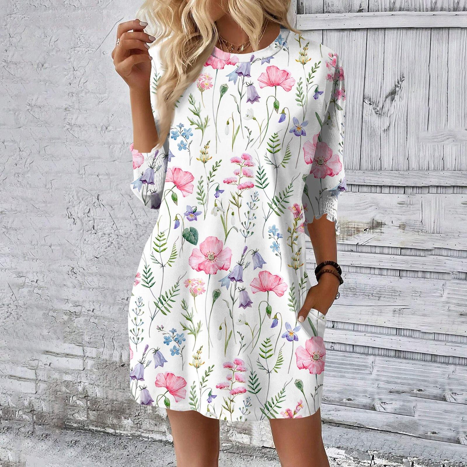 

Женское модное свободное платье с цветочным принтом L