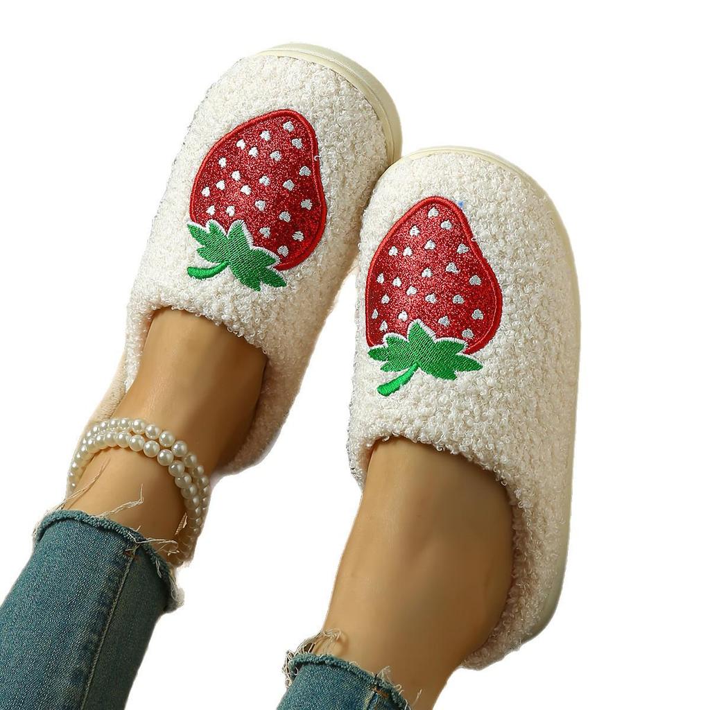 Comfy Strawberry Winter Cotton Slippers for Couples - Non-Slip, Thick Sole