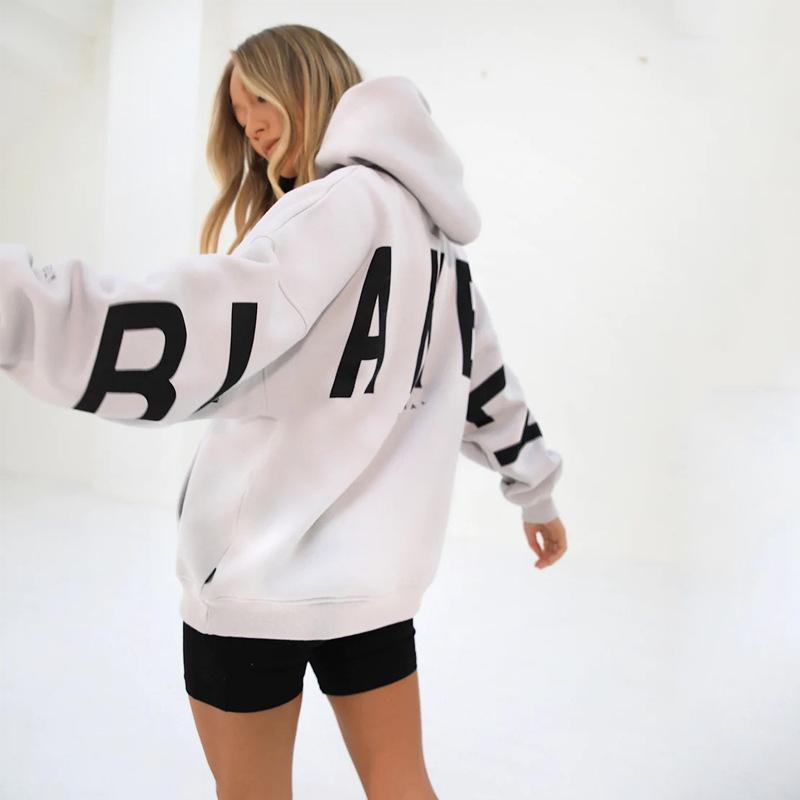 Dames Herfst Europese & Amerikaanse Stijl Briefprint Hoodie - Lange Mouw, Verdikt, Veelzijdig, Sportieve Pullover.