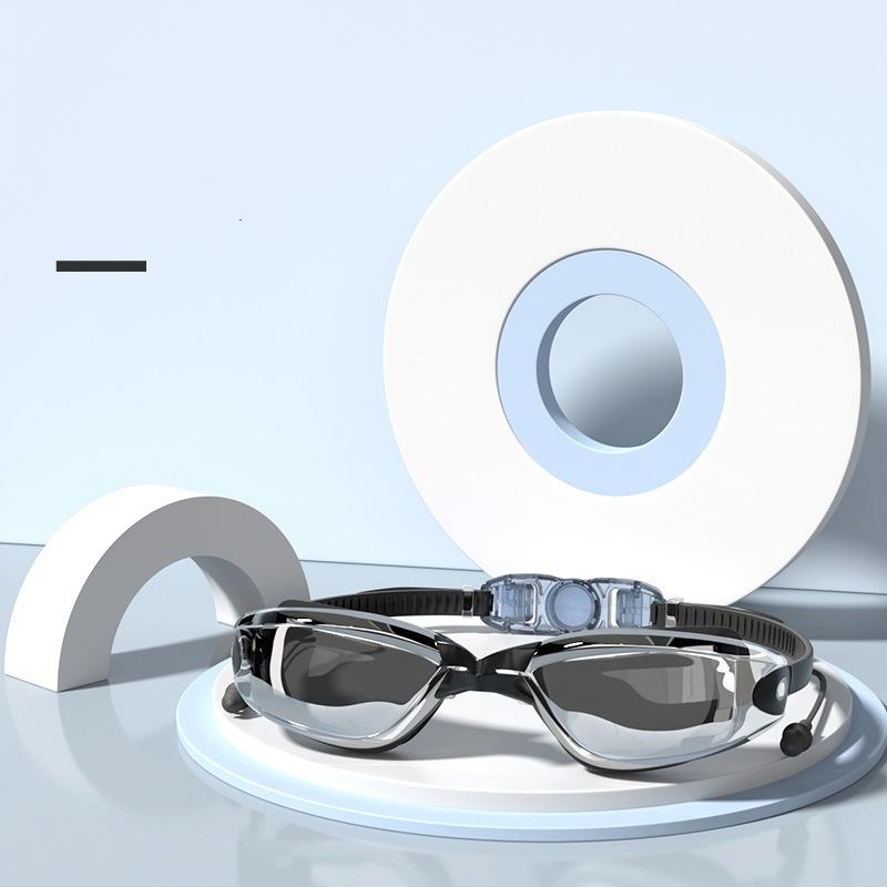 -1.5~-8.0 Adult Myopia Swimming Goggles Waterproof Anti-fog HD Transparent Electroplated Large Frame With Earplugs