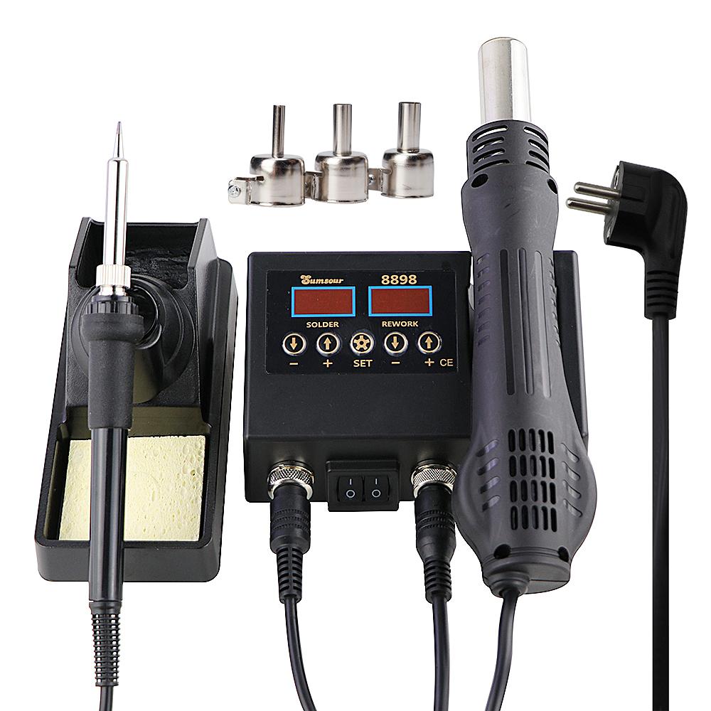 Soldering Iron Digital Temperature Adjustable 8898 2 in 1 Hot Air Gun SMD Welding Desoldering Rework Solder Station Repair Tool