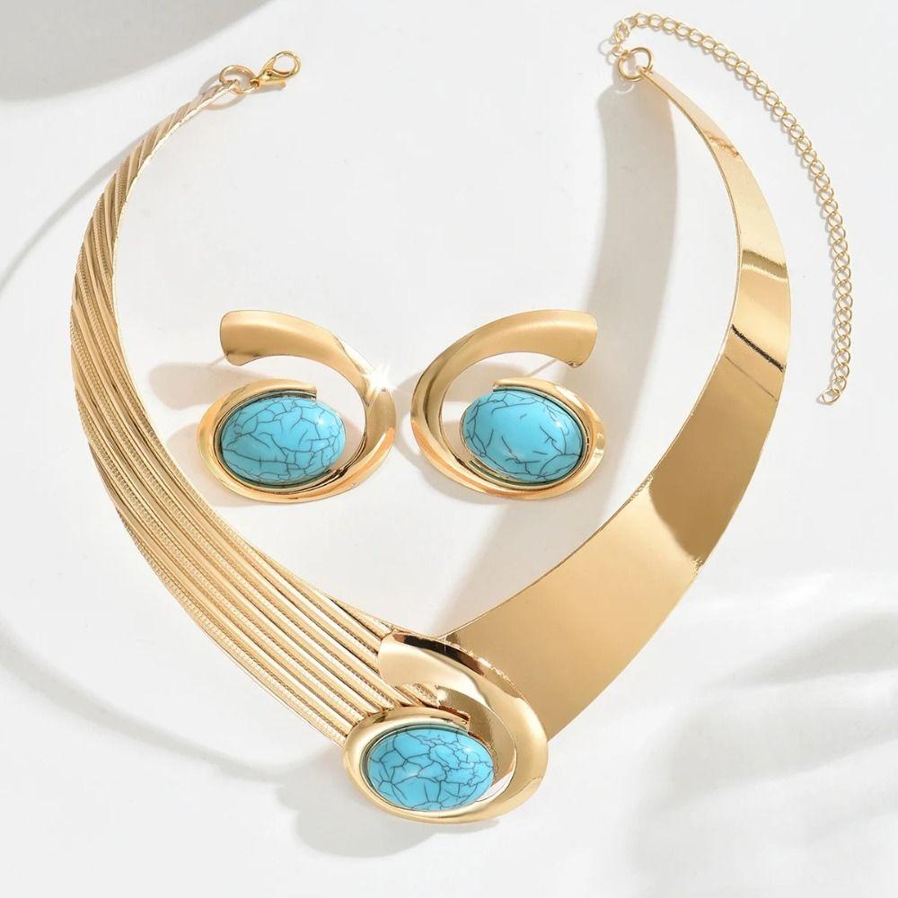 Black/Blue/Rose Pink Necklace Earrings Set Exaggerated Jewelry Accessories  Daily Wear