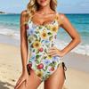 Swimsuit for Women Floral Print Scoop Neck Adjustable Side Tie Bathing Suit Soft Stretch Fabric Comfortable Fit