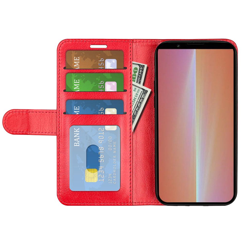 

For Sony Xperia 5 V PU Leather Cell Phone Cover Anti-scratch Crazy Horse Texture Wallet Stand Case Red