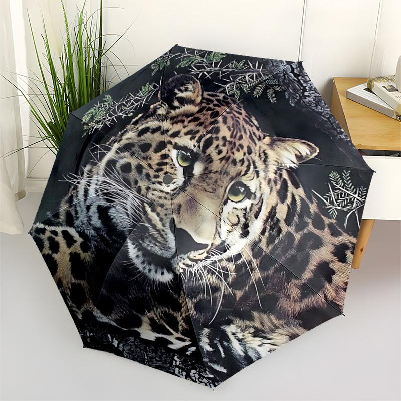 1pc Leopard Print Folding Umbrella | Elegant Design, Fashionable Accessory, Durable Construction, Sturdy Ribs yy251107034