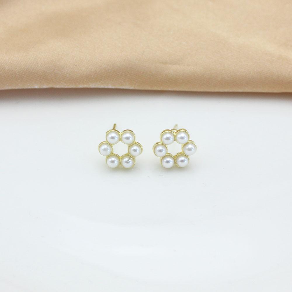 Mini Imitation Pearl Hollow Round Circle Geometry Stud Earring for Women Jewelry Christmas Girl Gift