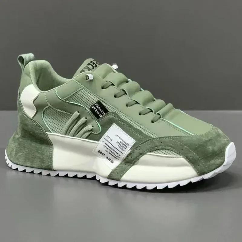 Fashion Men's Sneakers Solid Color Fashion Green Mesh Platform Shoes Casual 2024 New Sports Four Seasons Moccasins Zapatillas De Hombre