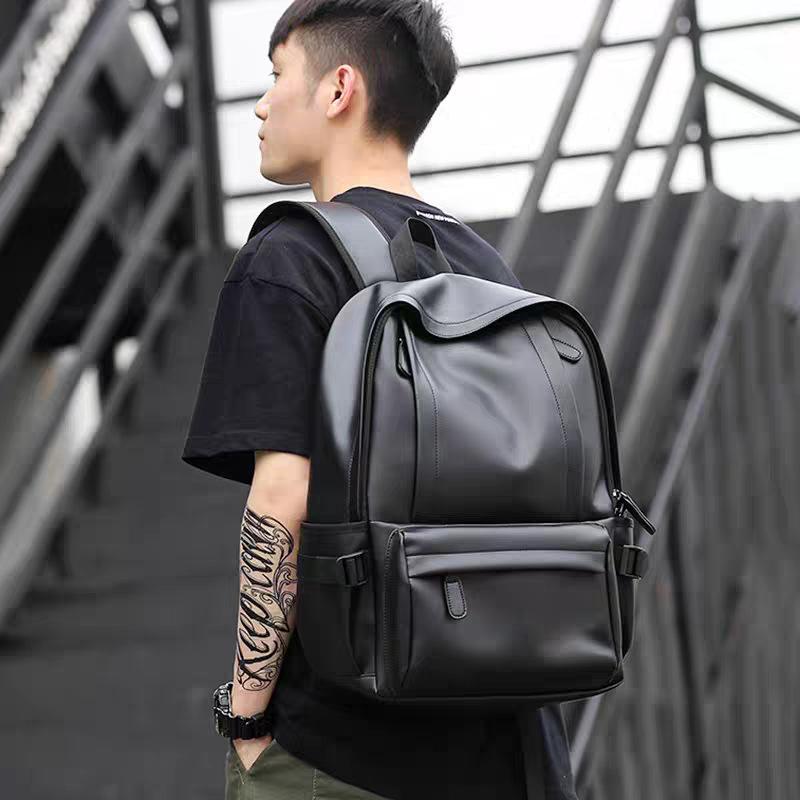 Schoolbag Trendy Leather Backpack Men's Backpack Junior High School Student School Bag Large Capacity Casual Waterproof Computer Travel Bag