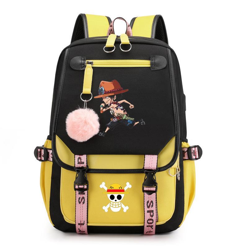 Japan cartoon comics One Piece Printed Backpack with USB Interface Charging Backpack Laptop Bag 0032