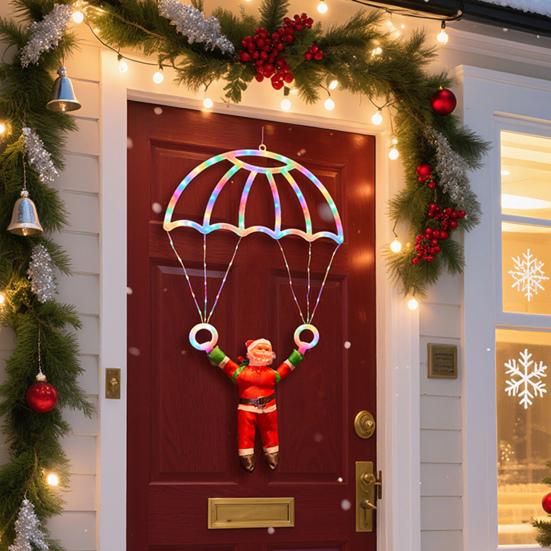 Christmas Parachute Light with Santa Claus Waterproof 8 Modes LED Christmas Hanging Light for Indoor Outdoor Window Wall Garden Xmas Tree Decor