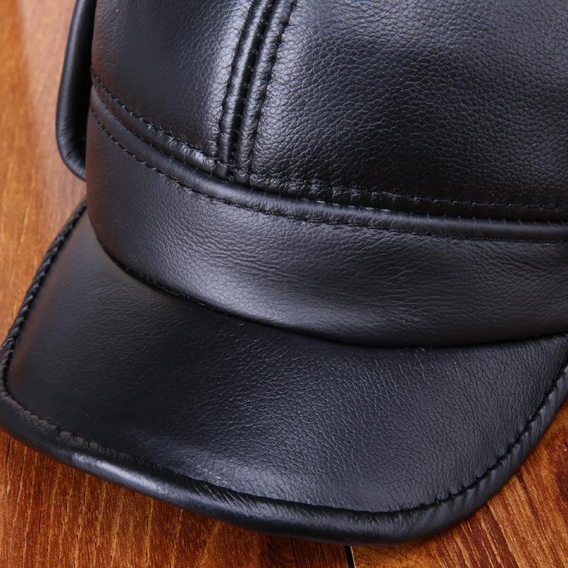 High Quality Leather Fur Hat Winter Outdoor Hat Cold-proof Old Man's Black Brown Leather Earring Bomber Hats