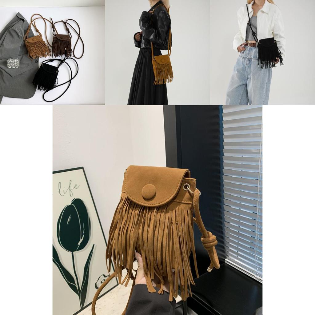 Elegante Borsa a Sella Quadrata Piccola in Stile Etnico Retrò con Frange Ideale per Outfit Casual Estivi