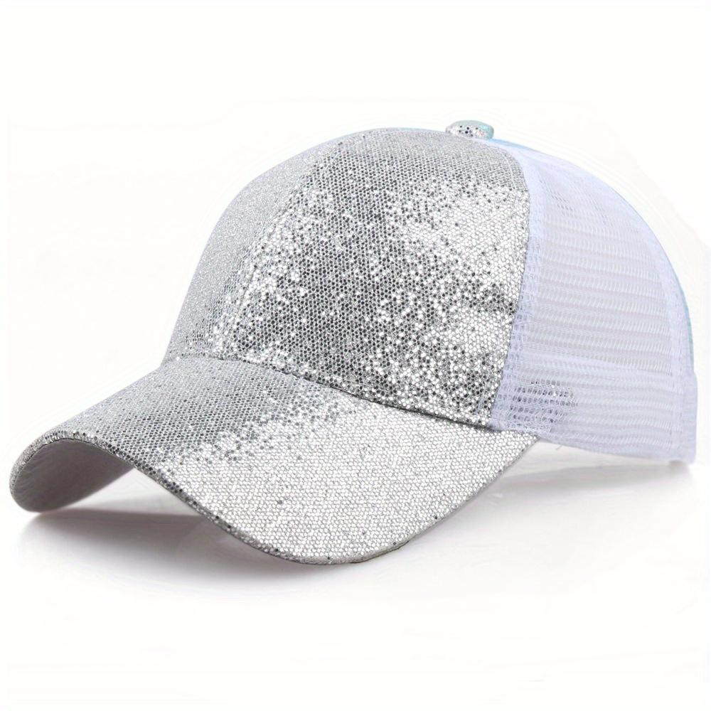 Mesh Sequin Fluorescent Baseball Cap Adjustable Size Breathable Sun Protection Snapback Cap For Women Men Summer Sport Hiking Dad Hat