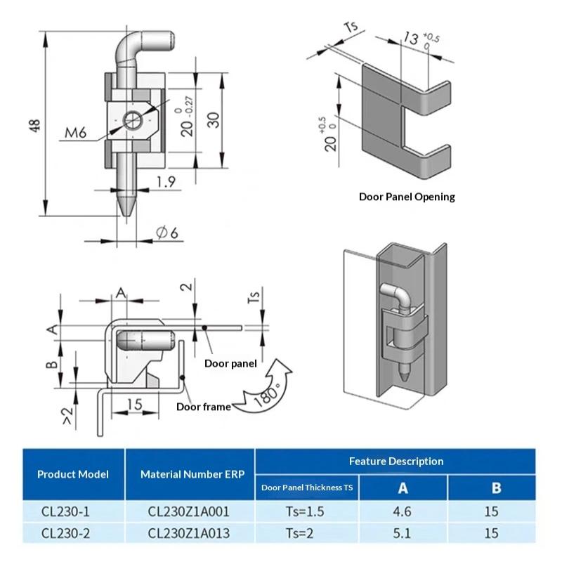 Heavy Duty CL230 Electrical Cabinet Hinge 1.5MM 2.0MM Detachable Pin Easy Installation for Switchgear Panels