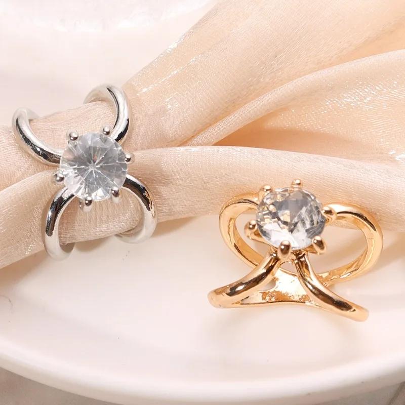 Fashion Rhinestone Scarf Buckles for Women Shiny Crystal Cross Ribbon Silk Scarf Flower Brooch Buckle Ring Clip Jewelry Gift