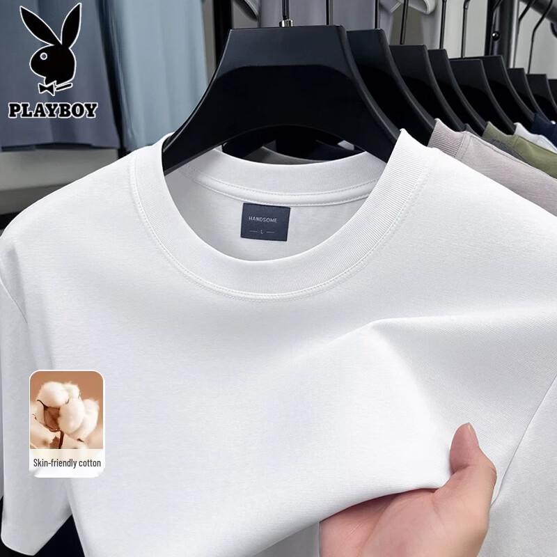 PLAYBOY Men s Cool-Touch Solid Round Neck T-Shirt 3XL белый
