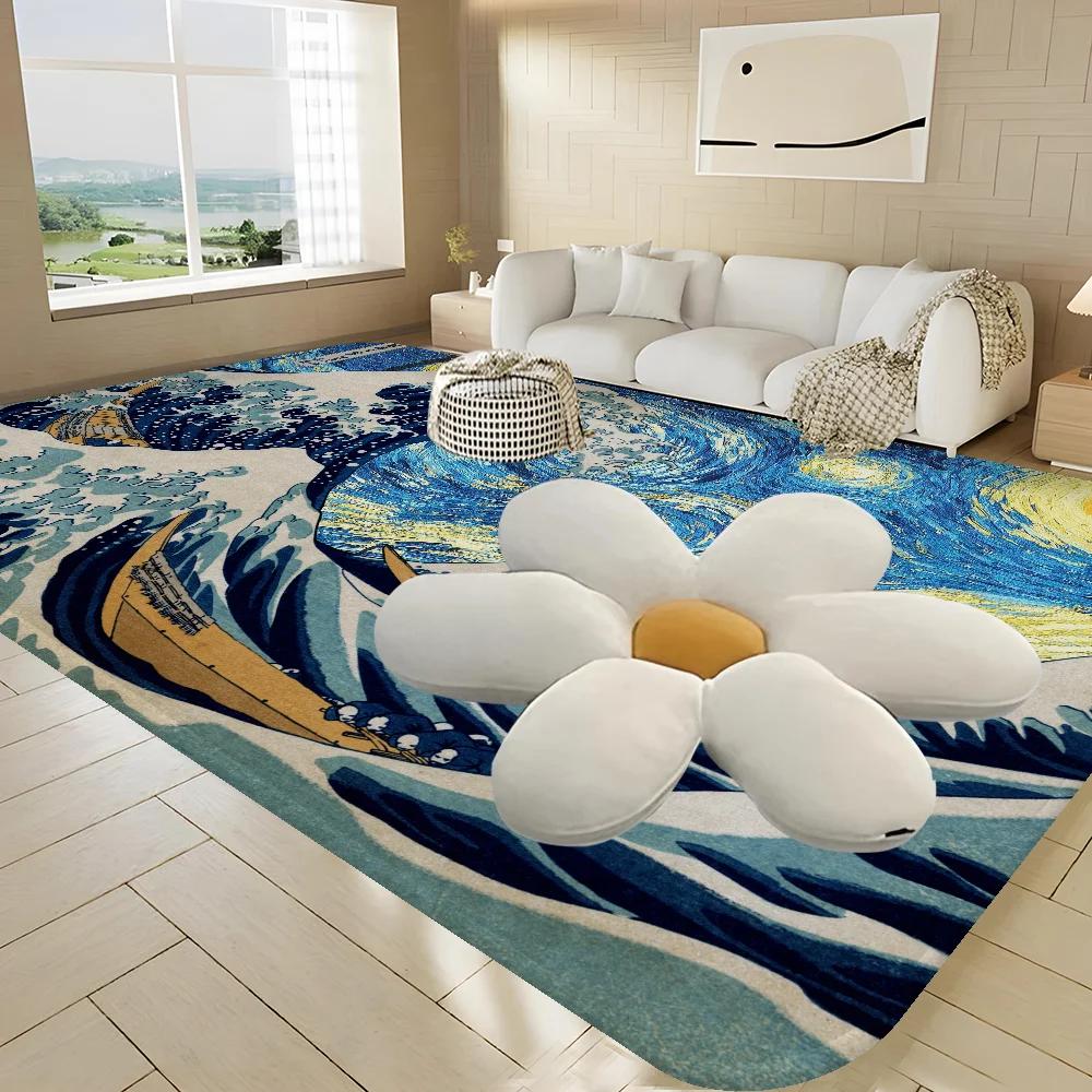 Japanese Wave Art Floor Mat Retro Multiple Choice Living Room Kitchen Rug Non-Slip Modern Home Decor