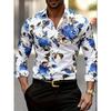 Men's long-sleeved shirt, 3D printing technology, exquisite blue rose printing, suitable for casual outings, parties, gifts for friends and lovers