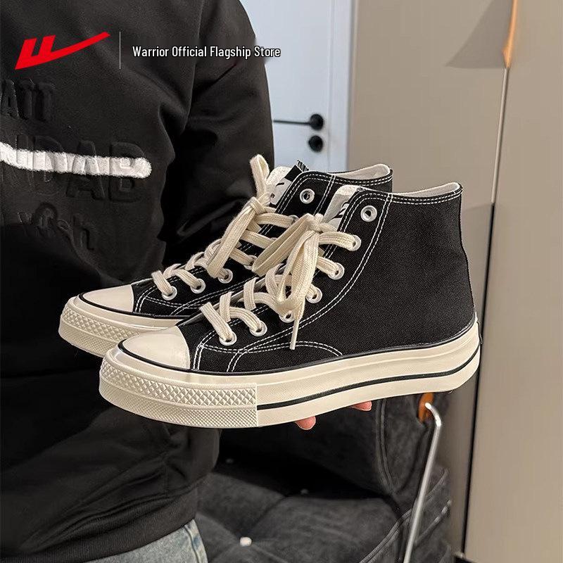 2026 Spring Warrior Low-Top Canvas Shoes: Black & White Casual Sneakers for Men & Women with Thick Soles