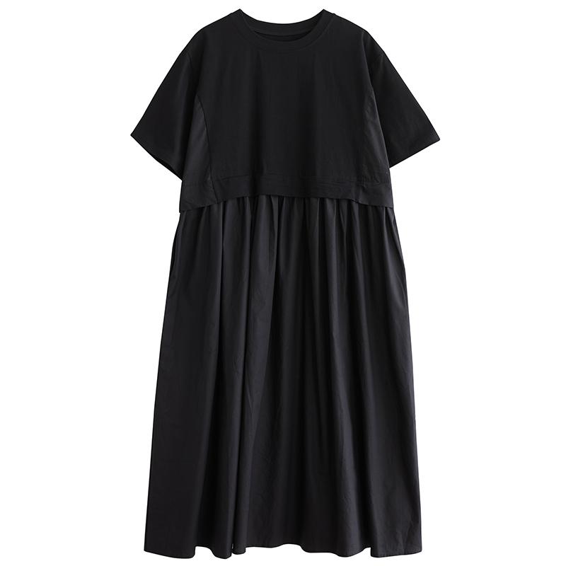 Short Sleeve Plus Size Black Vintage Patchwork New In Dresses for Women Casual Loose Long Summer Dress