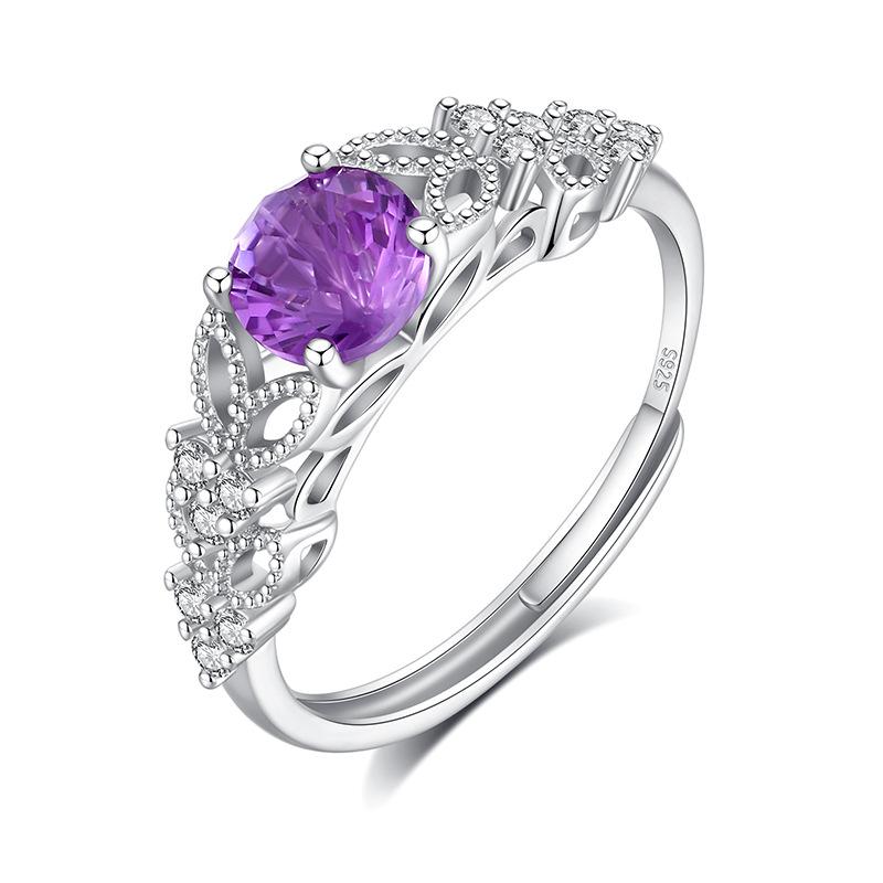 

S925 sterling silver natural amethyst ring women s light luxury ice flower cut crystal clean ring jewelry 2025 new adjustable opening