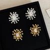 PONYKISS  Sterling Silver 18K Gold Zircon Fireworks Flower Stud Earrings for Women Cute Fine  Personality Accessories