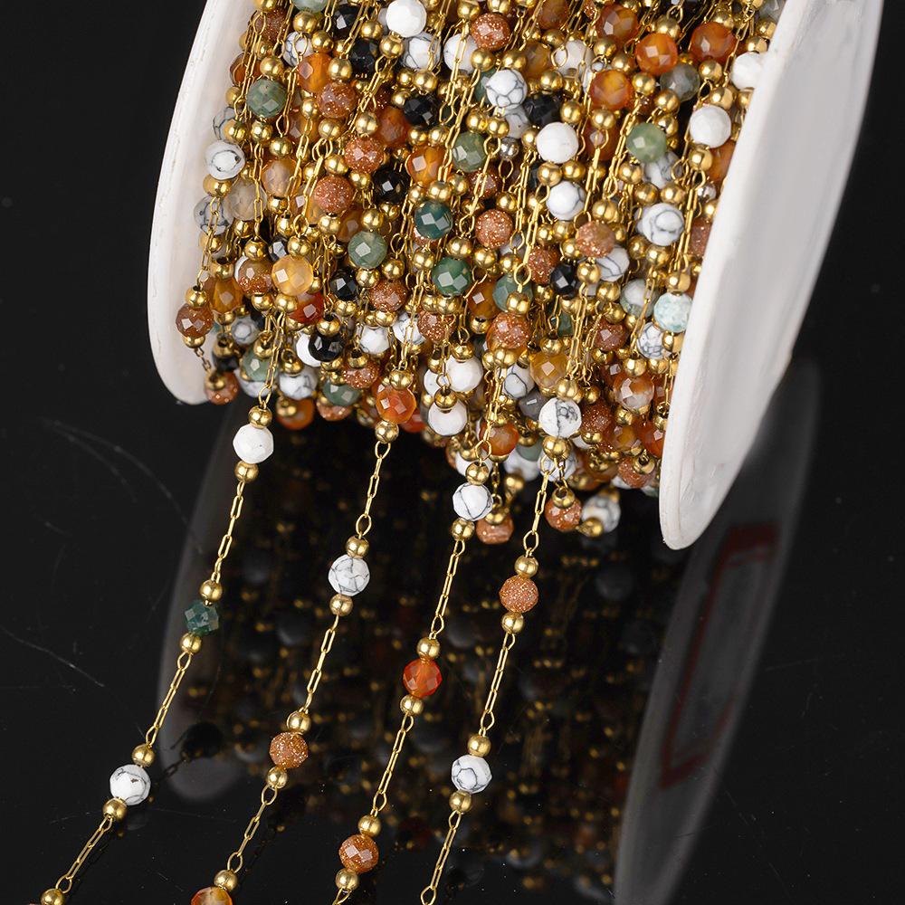 Colorful Crushed Natural Stone & Stainless Steel Necklace Chain for DIY Jewelry