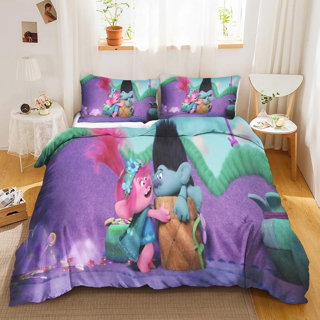 Trolls Anime Hogar Dormitorio Comforter Material de poliéster nórdico adecuado para niños y adultos Juego de 3 piezas
