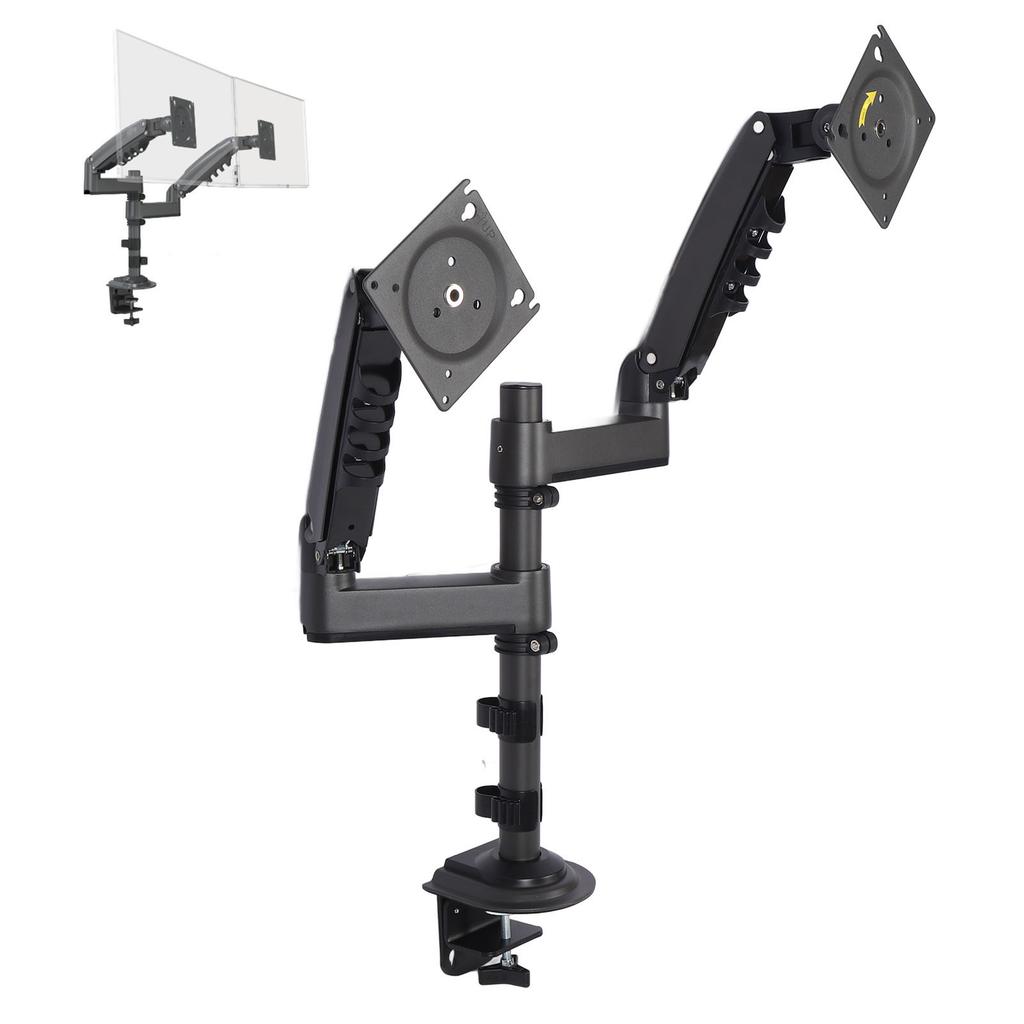 Dual Display Stand for 17 To 27 Inch Double Screen Aluminum Steel Adjustable Double Computer Display