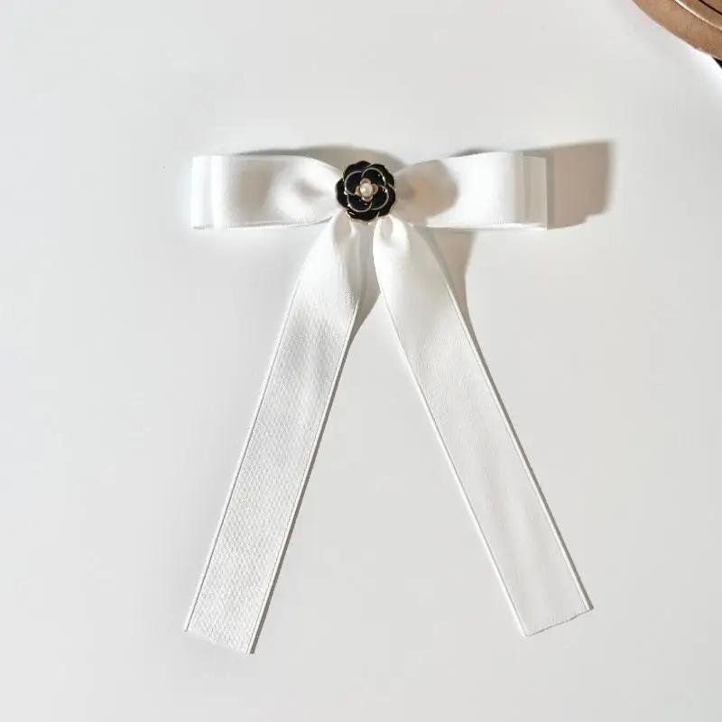 Temperament Schwarz Weiß Kamelie Schleife Brosche Trauer Korsage Anstecknadel Schleife Krawattenbrosche Hemdkragen Accessoires Für Frau