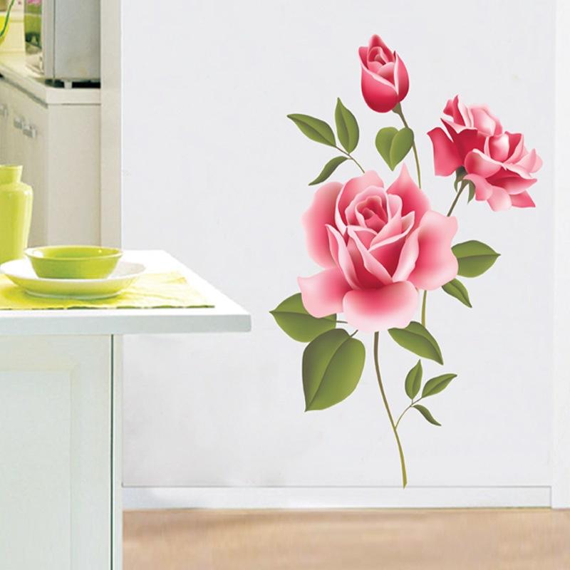 Romantic Rose Flower Love 3d Wall Sticker Home Decor Living Room Bedroom Kitchen Flower Shop Decals Mother's Day Gift Home Decor