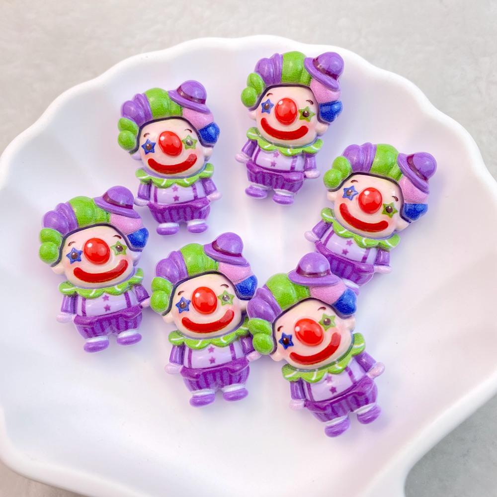 10 Pcs New Cute Bright Cartoon Circus Joker Series Resin Clip Book DIY Jewelry Hairpin Headrope Decoration Craft