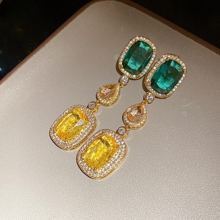 Square Water Drop Tassel Pendant Earrings with Crystal Retro Elegant Jewelry