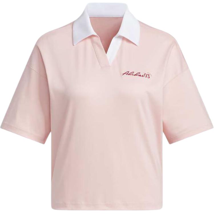 Adidas Verbiage Loose Fit Short Sleeve Polo Shirt Women Casual Daily Tops Light Pink JZ1584 S