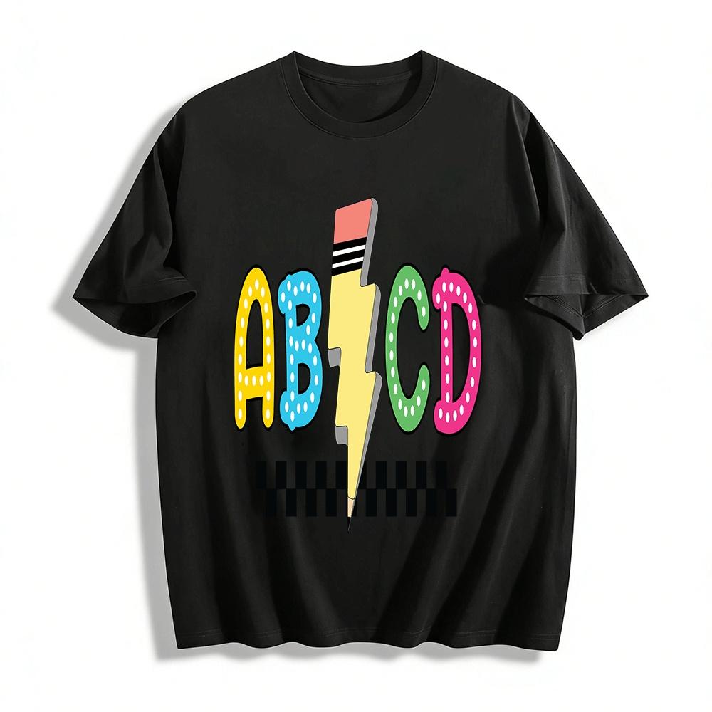 Kids Fun Lightning Pencil ABCD Print T-shirt Casual Top For Boys Girls Pure cotton T-shirt XXS