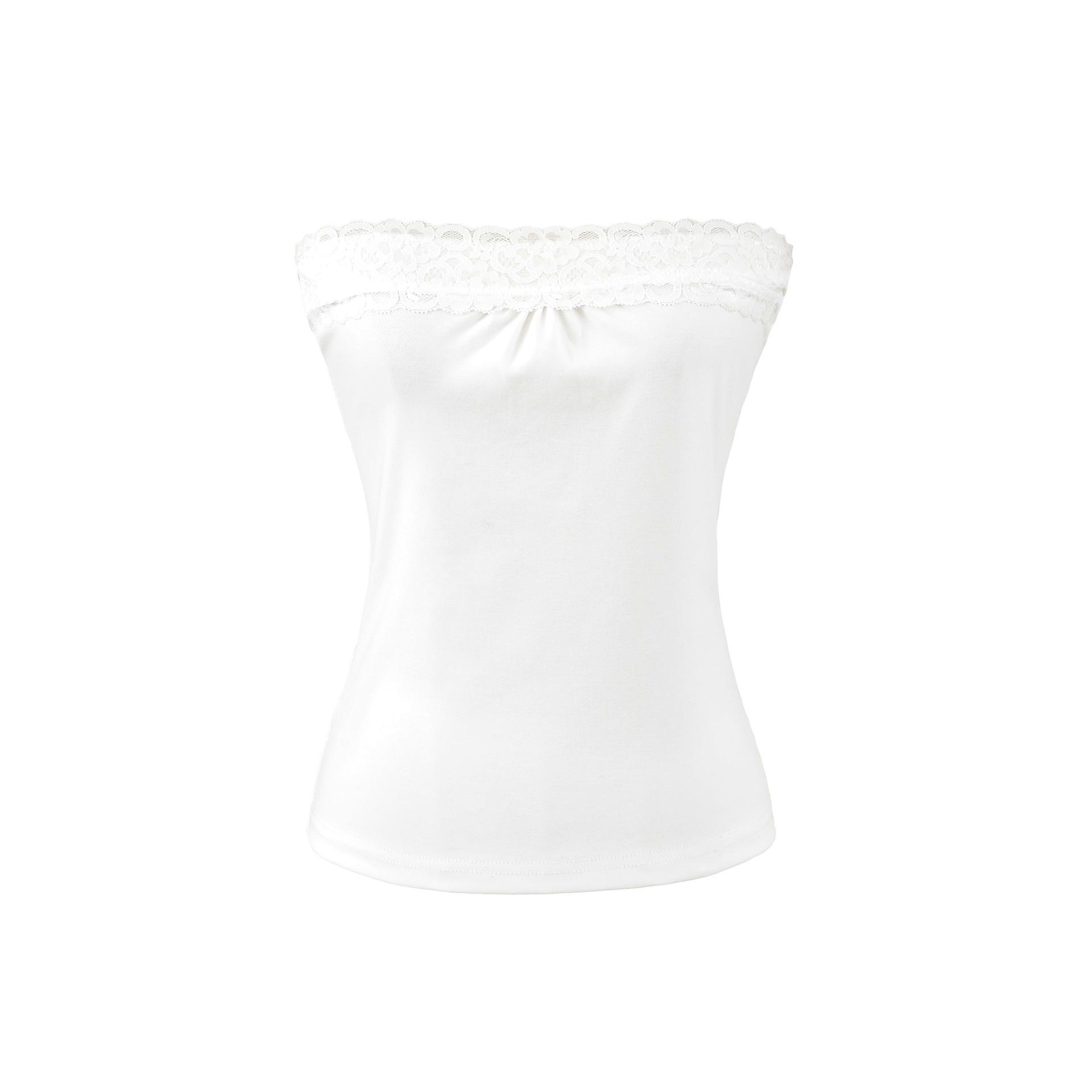 European Style White Lace Off-the-Shoulder Bandeau Top Medium белый